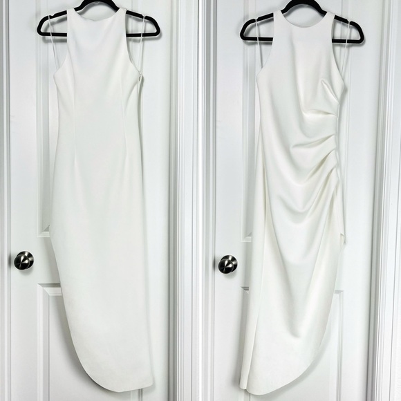 Mischa Collection Ida Sleeveless Ruched White Asymmetric Midi Dress Small 36 - Picture 3 of 12